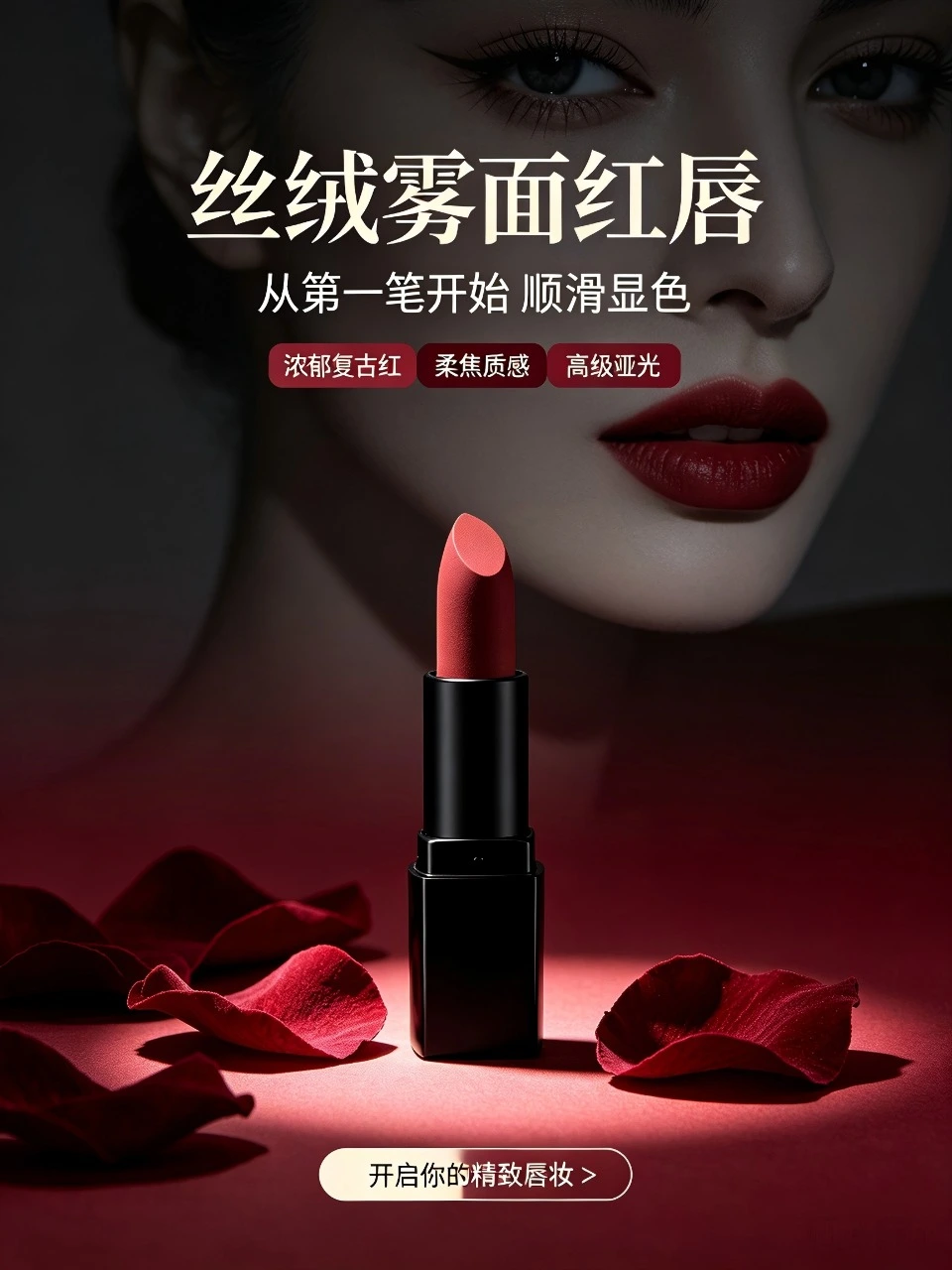 哑光黑管复古红口红15秒高级感广告